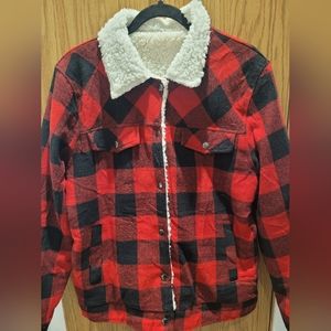 Red and black plaid buffalo button-up coat